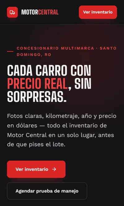 Demo de un catálogo de vehículos visto en un teléfono