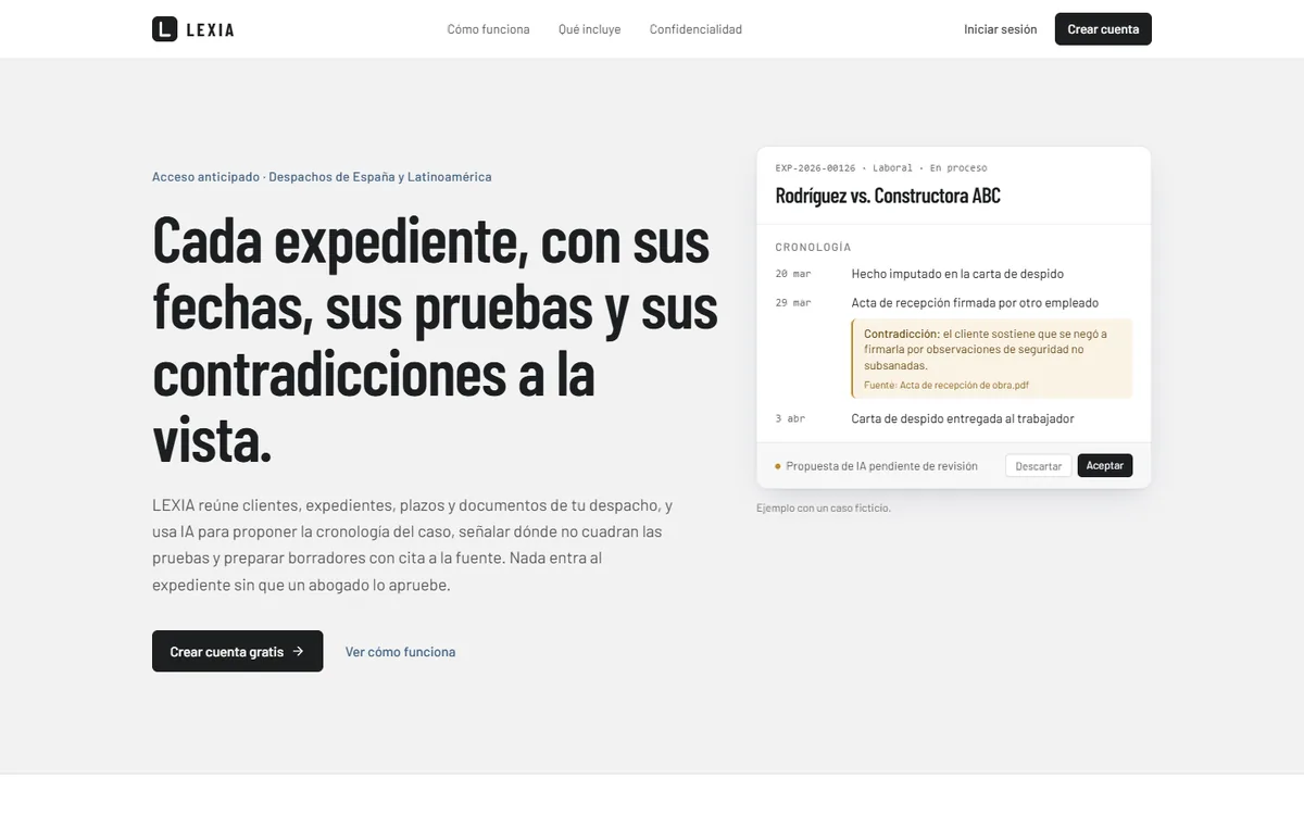 Portada de LEXIA con un expediente de ejemplo