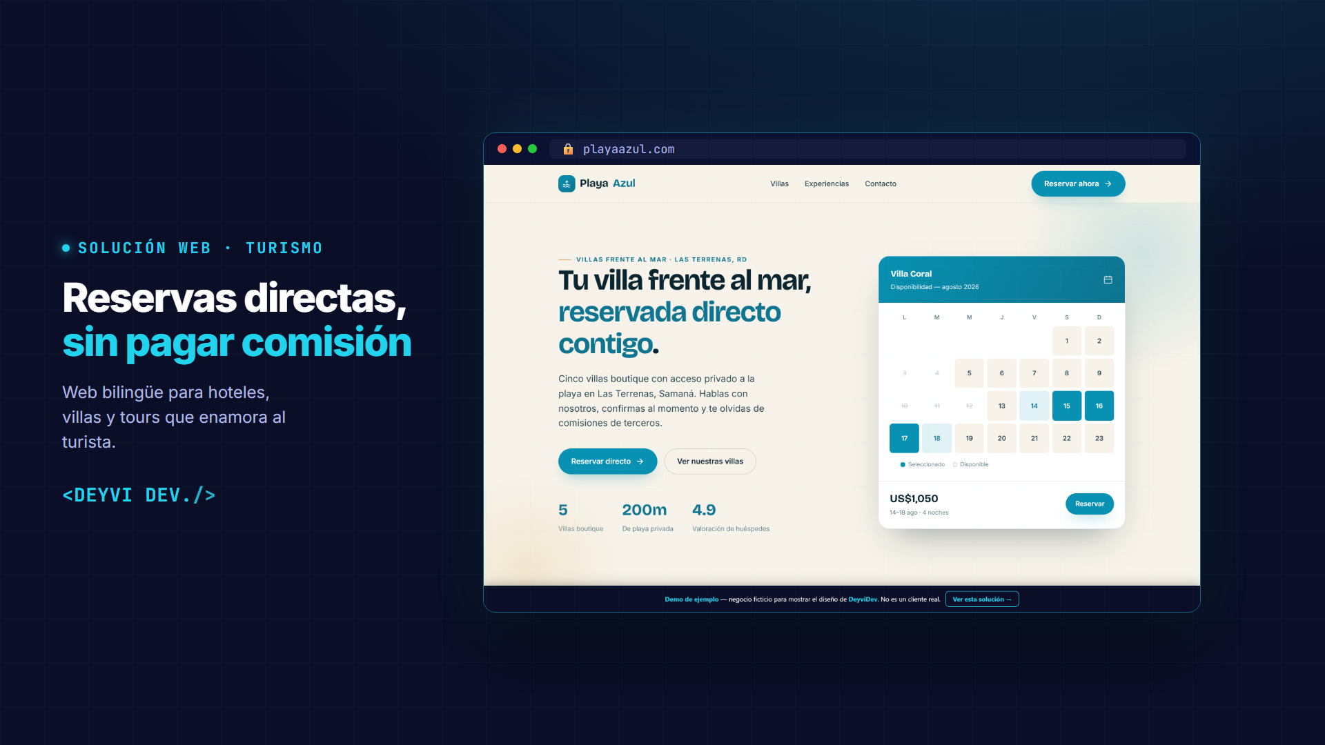 Web con reservas para hoteles, villas y tours